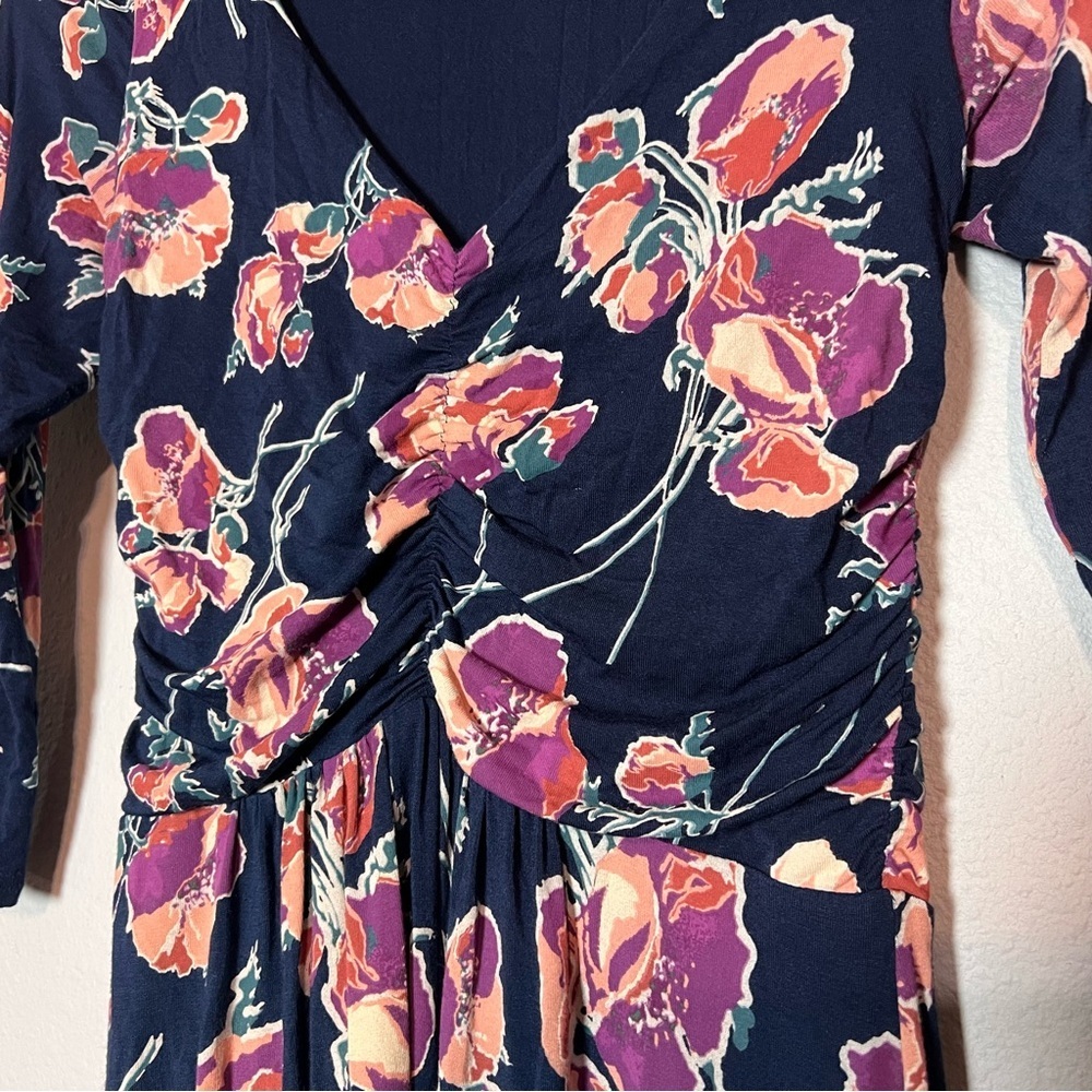 Anthropologie Maeve Midi Dress Floral Heppel Blue Purple Ruched Size Small - Picture 10 of 16